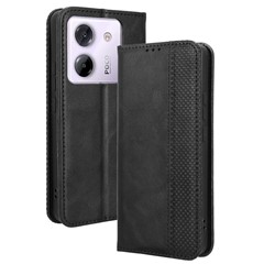 For Xiaomi Poco M7 Pro 5G Leather Case Wallet Stand Retro Texture Phone Cover - Black