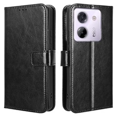 For Xiaomi Poco M7 Pro 5G Case Crazy Horse Texture PU Leather Phone Wallet Cover - Black