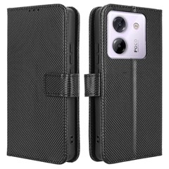 For Xiaomi Poco M7 Pro 5G Case PU Leather Diamond Texture Wallet Phone Cover - Black