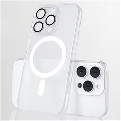 For iPhone 16 Pro Max Matte Case Compatible with MagSafe TPU + Tempered Glass Back Phone Cover Built In Lens Film - Transparent