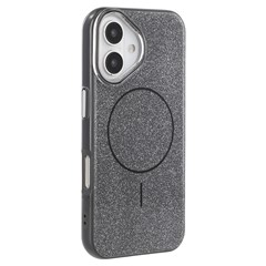 For iPhone 16 Case Compatible with MagSafe Glitter Design IMD TPU + PC Phone Back Cover - Black