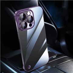 For iPhone 16 Pro Max Case Borderless Electroplated Ultra Thin PC Phone Cover with Glass Lens Film - Dark Purple