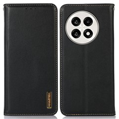 KHAZNEH Genuine Cow Leather Wallet Case for OnePlus Ace 5 Pro 5G / Ace 5 5G / 13R 5G Nappa Texture Phone Cover - Black