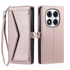 Leather Case for Xiaomi Redmi Note Note 14 Pro+ 5G / 14 Pro 5G / Poco X7 5G Wallet Stand Phone Cover with Straps - Rose Gold