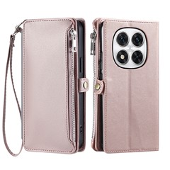 Leather Case for Xiaomi Redmi Note Note 14 Pro+ 5G / 14 Pro 5G / Poco X7 5G TPU+PU Wallet Phone Cover with Straps - Rose Gold
