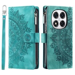 Wallet Case for Xiaomi Redmi Note 14 Pro+ 5G / 14 Pro 5G / Poco X7 5G PU Leather Phone Cover Mandala Flower Pattern - Mint Green