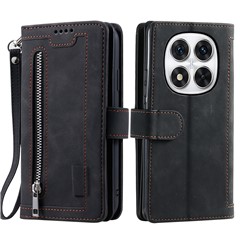 Phone Case for Xiaomi Redmi Note 14 Pro+ 5G / 14 Pro 5G / Poco X7 5G Leather Cover with Zipper Wallet 9 Card Slots - Black