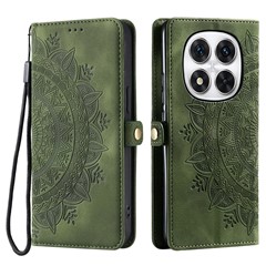Wallet Case for Xiaomi Redmi Note 14 Pro+ 5G / 14 Pro 5G / Poco X7 5G Leather Phone Cover Skin Feel Totem Imprinted - Blackish Green