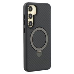 For Samsung Galaxy S24 Magnetic Case Kickstand TPU + PC Phone Cover Carbon Fiber Texture