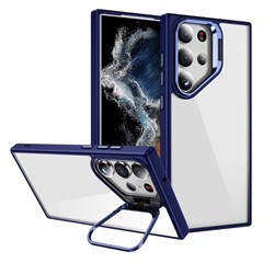 For Samsung Galaxy S23 Ultra Case Lens Frame Kickstand TPU + Acrylic Protective Phone Cover - Sapphire