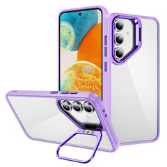 For Samsung Galaxy S24 FE Case Lens Frame Kickstand TPU + Acrylic Protective Phone Cover - Light Purple