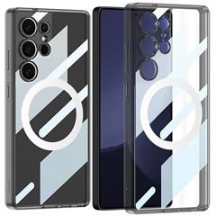 GKK For Samsung Galaxy S24 Ultra Magnetic Case TPU+PC Clear Phone Back Cover - Transparent Black