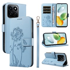 Leather Case for Honor Play 60 Plus 5G / 200 Smart 5G / Play 9T / X7c 4G Wallet Phone Cover Dandelion Imprint - Sky Blue