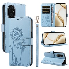 For Honor 200 5G Leather Case Wallet Phone Cover Dandelion Imprint - Sky Blue