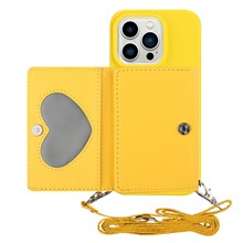 PU Leather Wallet TPU Case for iPhone 14 Pro, Kickstand Anti-scratch Phone Cover with Shoulder Strap - Yellow
