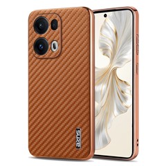 AZNS For Oppo Reno13 Pro 5G Case Electroplating Carbon Fiber Texture PU + TPU Phone Cover - Brown