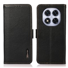 KHAZNEH Phone Case for Xiaomi Redmi Note 14 Pro 5G / Poco X7 5G Genuine Cow Leather Cover RFID Blocking - Black