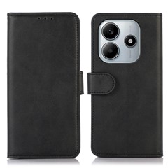 For Xiaomi Redmi Note 14 5G Case Cowhide Texture Leather Wallet Phone Cover with Stand - Black