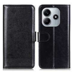 For Xiaomi Redmi Note 14 5G Case Crazy Horse Texture PU Leather Phone Stand Cover - Black
