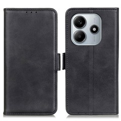 For Xiaomi Redmi Note 14 5G Case Stand Cowhide Texture PU Leather Phone Cover - Black