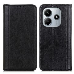 For Xiaomi Redmi Note 14 5G Stand Case Split Leather Litchi Texture Wallet Phone Cover - Black