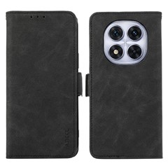 ABEEL For Xiaomi Redmi Note 14 Pro 5G / Poco X7 5G Case PU Leather Folio Stand View RFID Blocking Phone Cover - Black