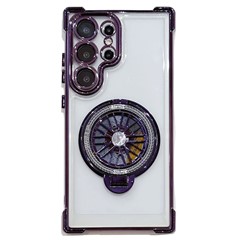 For Samsung Galaxy S25 Ultra Phone Case Gyroscope Kickstand Electroplating TPU PC Mobile Cover - Purple