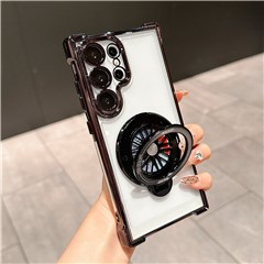 For Samsung Galaxy S23 Ultra Phone Case Gyroscope Kickstand Electroplating TPU PC Mobile Cover - Black