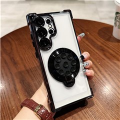 For Samsung Galaxy S23 Ultra Magnetic Case Suction Cup Kickstand PC Phone Cover with Four Corner Airbag - Black