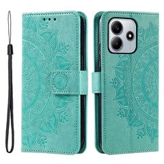 For Xiaomi Redmi Note 14 4G (163.25mm) Stand Case Imprinted Totem PU Leather Wallet Phone Cover - Mint Green