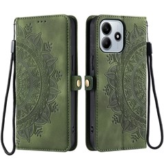 For Xiaomi Redmi Note 14 4G (163.25mm) Wallet Case Leather Phone Cover Skin Feel Totem Imprinted - Blackish Green