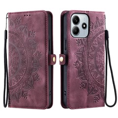 For Xiaomi Redmi Note 14 4G (163.25mm) Wallet Case Leather Phone Cover Skin Feel Totem Imprinted - Wine Red