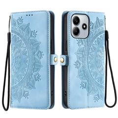 For Xiaomi Redmi Note 14 4G (163.25mm) Wallet Case Leather Phone Cover Skin Feel Totem Imprinted - Lake Blue