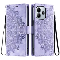 For Xiaomi Redmi Note 14 4G (163.25mm) Case Imprinted Totem Skin Feel Wallet Leather Phone Cover - Purple