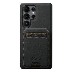 SUTENI H16 For Samsung Galaxy S25 Ultra Magnetic Case Kickstand Phone Cover Detachable Card Holder - Black