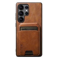 SUTENI H02 For Samsung Galaxy S25 Ultra Case Waxy Texture Leather + TPU Card Slots Kickstand Phone Cover - Brown