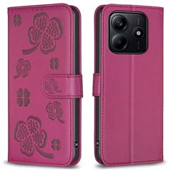 For Xiaomi Redmi Note 14 4G (163.25mm) Case Clover Pattern Wallet Stand View Leather Phone Cover - Rose