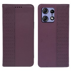 For Motorola Edge 50 Pro 5G Case Four Leaf Clover Leather Flip Phone Cover Stand Wallet - Dark Purple