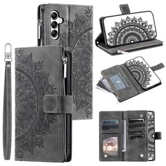 Style 006 For Samsung Galaxy A26 5G Wallet Case PU Leather Phone Cover Mandala Flower Pattern - Grey