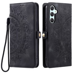 Style 016 For Samsung Galaxy A26 5G Case Skin Feel Totem Imprinted Wallet Leather Phone Cover - Black