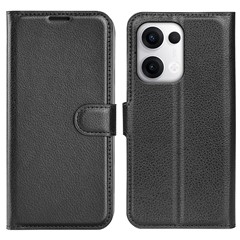 For Oppo Reno13 Pro 5G Case Litchi Texture Shockproof Leather Wallet Phone Cover - Black