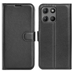 For Motorola Moto G15 4G Case Litchi Texture Shockproof Leather Wallet Phone Cover - Black