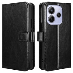 For Xiaomi Redmi Note 14 4G (163.25mm) Case Crazy Horse Texture PU Leather Phone Wallet Cover - Black