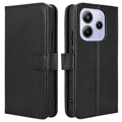 For Xiaomi Redmi Note 14 4G (163.25mm) Case PU Leather Diamond Texture Wallet Phone Cover - Black