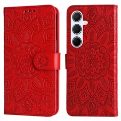 For Samsung Galaxy A56 5G Case Sunflower Imprint Leather Wallet Phone Cover - Red