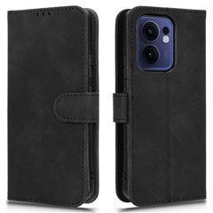For Oppo Reno13 F 5G (Reno 13 FS 5G) / 4G Leather Case Skin Feel Anti Drop Wallet Flip Phone Cover - Black