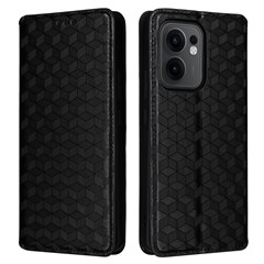 For Oppo Reno13 F 5G (Reno 13 FS 5G) / 4G Wallet Case Rhombus Imprinted Leather Phone Cover - Black