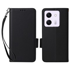 For Xiaomi Poco M7 Pro 5G Case with Wrist Strap Litchi Texture PU Leather Wallet Phone Cover - Black