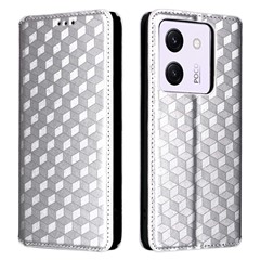 For Xiaomi Poco M7 Pro 5G Wallet Case Rhombus Imprinted Leather Phone Cover - Silver