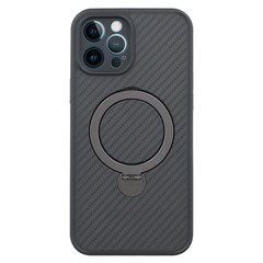 For iPhone 12 Pro Max Case Compatible with MagSafe Kickstand TPU + PC Phone Cover Carbon Fiber Texture